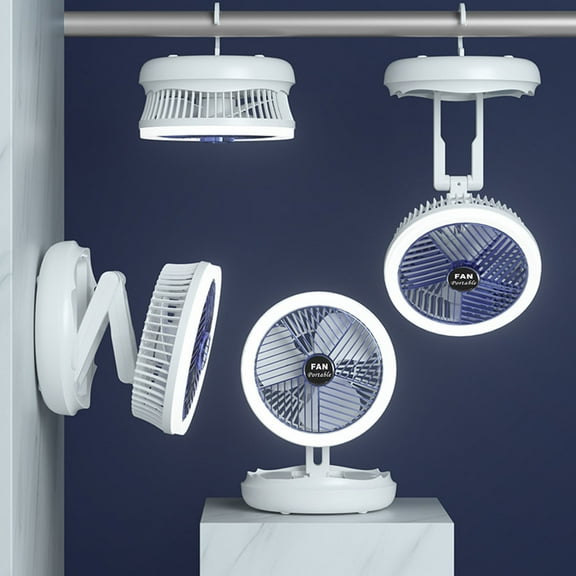 Vacemry Foldable Desk Fan, Multifunctional Foldable Desktop Fan with Night Light, USB Rechargeable Small Fan for Wall Mount and Ceiling, Portable Fan for Office and Dorm