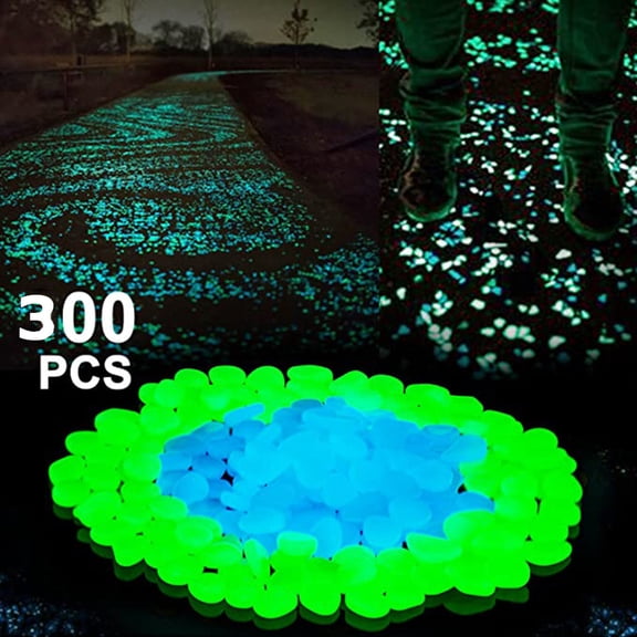 Vacemry Glow in Dark Pebbles, 300 Pcs Luminous Garden Stones for Pathway, Flower Pots, and Aquarium, Resin Pebbles that Glow at Night, Outdoor and Indoor Decor