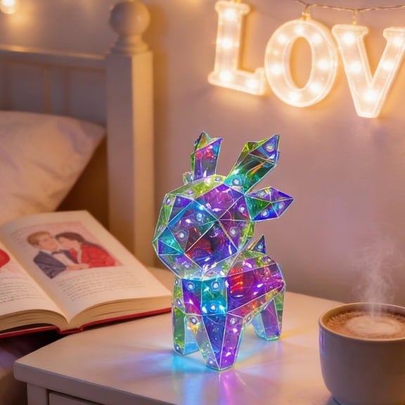 Vacemry Glowing Deer Ornament, Handcrafted LED Gift for Lovers, Romantic Decor for Birthday Anniversary, Personalized Night Light for Bedroom Desk Shelf, Colorful PET Home Decor