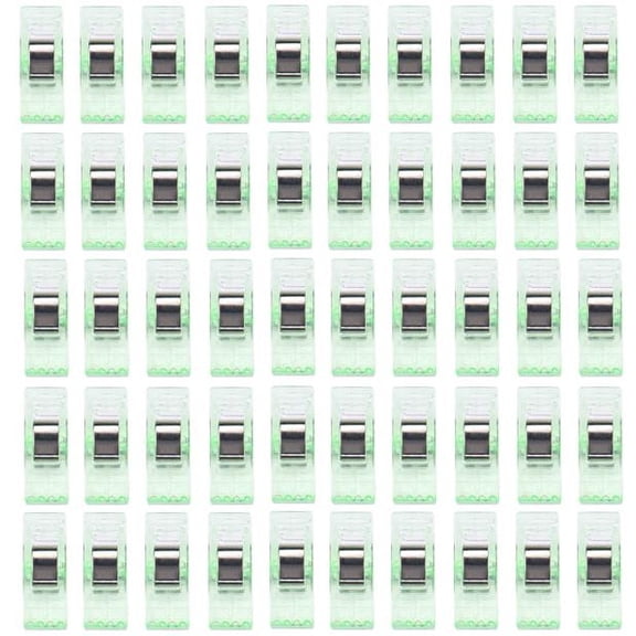 Vacemry Green Quilt Binding Clips, 50 Pack Clear Green Sewing Quilt Binding Plastic Clips, Measuring Marking Clamps for Quilting, 5mm 7mm 10mm Lines Fabric Clips