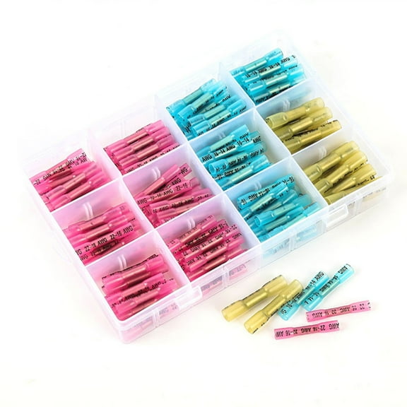 Vacemry Heat Shrink ConnectorsHeat Shrink Butt Connectors Kit, 200PCS Insulated Electrical Marine Automotive Wire Terminals, Waterproof Crimp Connectors, Assorted Sizes for Repair