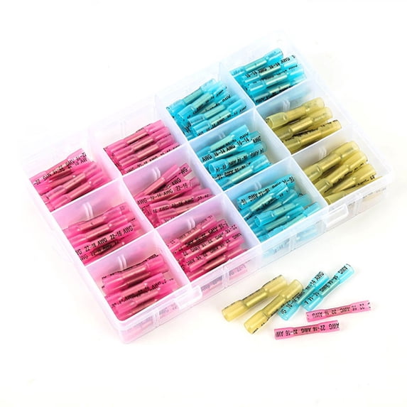 Vacemry Heat Shrink ConnectorsHeat Shrink Butt Connectors Kit, 200PCS Insulated Electrical Marine Automotive Wire Terminals, Waterproof Crimp Connectors, Assorted Sizes for Repair