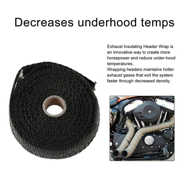 Vacemry Heat Wrap, 2.5CM 5M Roll Fiberglass Exhaust Header Pipe Heat Wrap Tape, High Temperature Insulation for Engine, Stainless Steel Zip Ties Included, Reduces Underhood Temperature for Vehicles