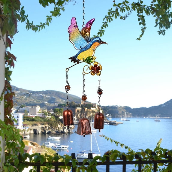 Vacemry Hummingbird Wind Chime, Metal Hummingbird Wind Chime with Glass, Garden Wind Chime for Outdoor Decor, Colorful Wind Chime for Patio Porch, Melodic Wind Chime for Yard