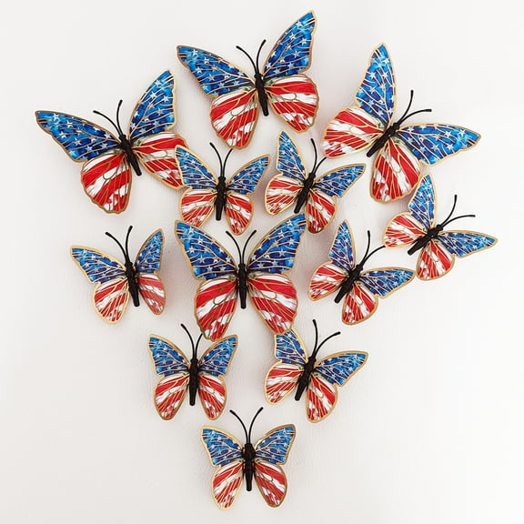 Vacemry Independence Day Wall Stickers3D Butterfly Wall Stickers with Red White Blue Design, PVC Decal for Room Bedroom Holiday Dress Up, Removable and Reusable Wall Decor