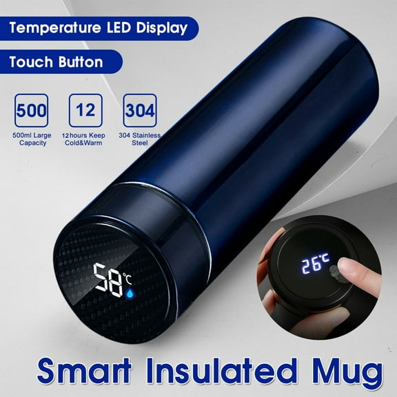 Vacemry Insulated Smart Bottle, Stainless Steel Insulated Smart Bottle, LCD Temperature Display Vacuum Flask, 500ML for Travel Gym, Leakproof Design with Touch Screen