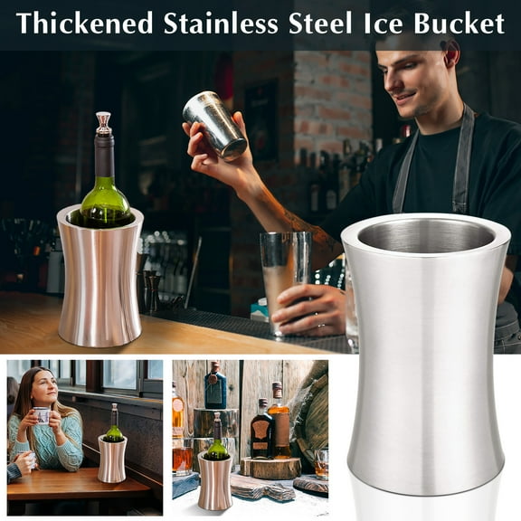 Vacemry Insulated Wine Chiller, Double Wall Stainless Steel Champagne and Wine Bucket, Keeps Bottles Cold for Hours Without Ice, Sweat-Free Design for Tabletop, Elegant Chiller for Parties, Dinners