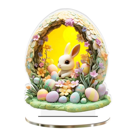 Vacemry Intricate Easter Standee, Beautiful Acrylic Bunny and Egg Display Piece for Tabletop or Bookshelf, Exquisite Details and Colorful Design, Creates Warm Holiday Atmosphere, Style A