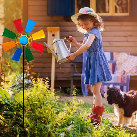 Vacemry Iron WindmillColorful Iron Windmill Garden Decoration, Outdoor Yard Viewing Plugin Decor, All-Weather Metal Windmill for Home Garden Landscape