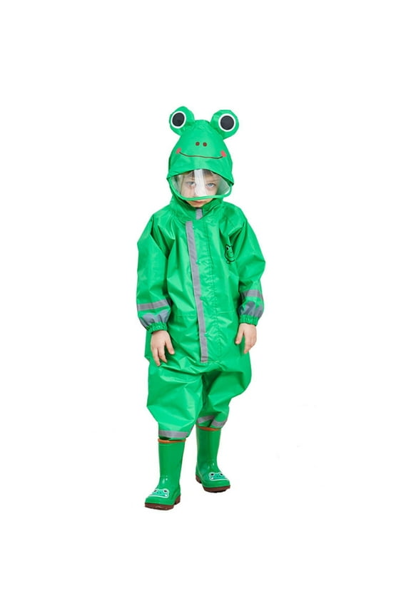 Kids Raincoat, Children's Frog Design Raincoat with Reflector, Hooded Waterproof Rain Suit for Outdoor Activities, Breathable Protective Rain Gear for Toddlers, Fun Animal Print Rainwear