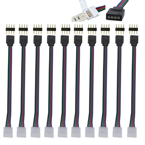 Vacemry LED Strip Connectors, 10 Pieces 10mm 4 Pin Male Female PCB Connector for RGB LED Strips, Extension Cable for 5050 3528 LED Light Strips, Easy Connect Clip for DIY Lighting Projects,