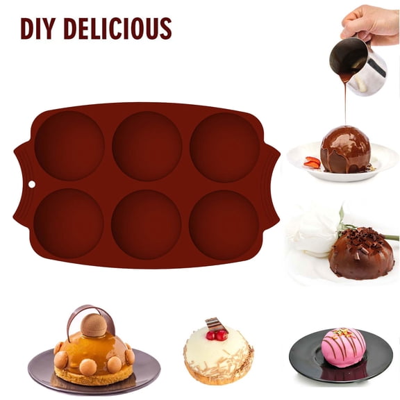 Vacemry Large Semicircle Cake MoldsSilicone Half Sphere Cake Mold Pan, 6-Cavity Large Semicircle Baking Mold for Cakes Muffins Chocolate Jelly, Reusable Non-Stick Oven Freezer Safe Baking Tools