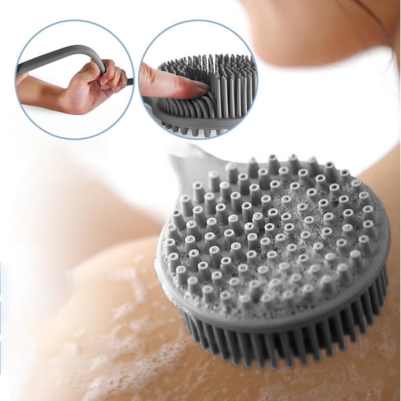 Vacemry Long Handle Bath Brush, Exfoliating Back Scrubber with Soft Bristles and Massage Beads, Ergonomic Shower Body Brush for Deep Cleaning, Dead Skin Removal and Stress Relief