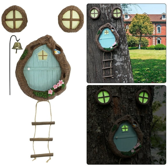 Vacemry Luminous Resin Fairy Door, Create a magical miniature world in your garden with this hand-painted, luminous resin fairy door and window set, a whimsical decoration that glows at night,