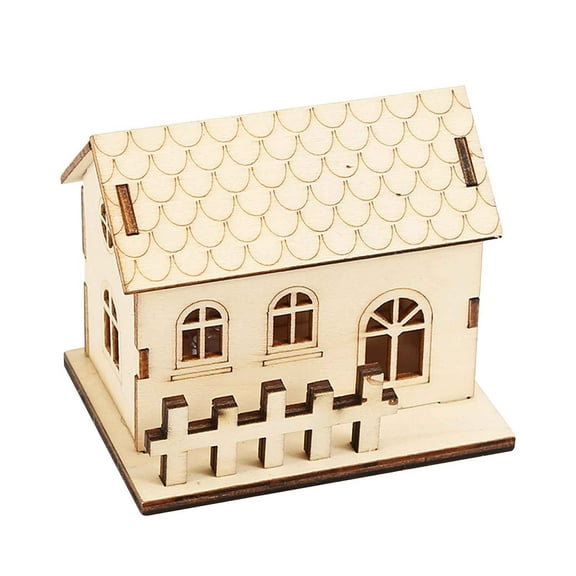 Vacemry Luminous Wooden House, Small Wooden Craft Lighting Ornament for Home Office Desk, Glow in the Dark House Decor, Battery Operated Night Light, Decorative Wooden Carved House