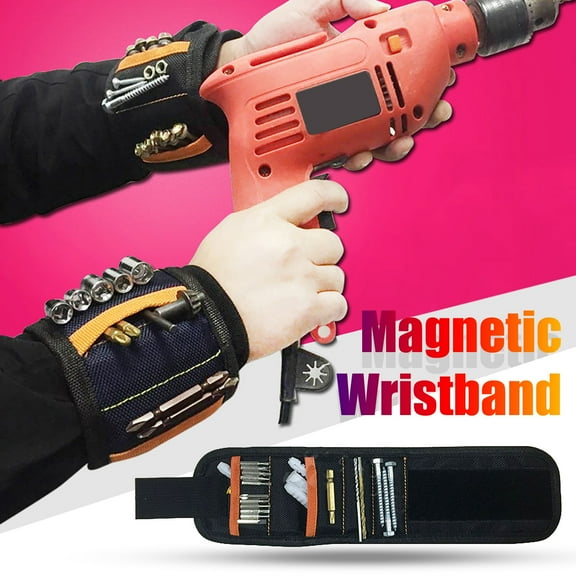 Vacemry Magnetic Wristband, Magnetic Wrist Strap with Pocket and 15 Super Magnets, Portable Tool Band for Holding Screws Nails Bolts, Adjustable Sweat-Absorbent Band for DIY Construction Repair