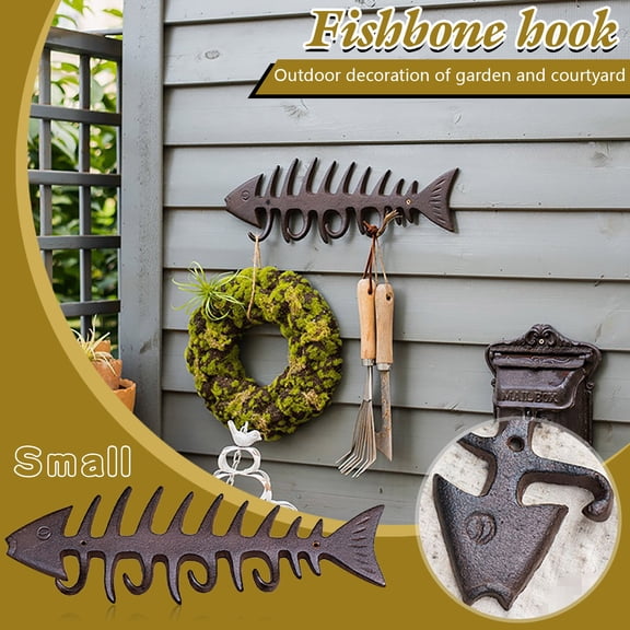 Vacemry Metal Iron Fish HookDecorative Fish Bones Wall Mount Towel Rack, Uniquely Designed Coat Hook for Kitchen, Bathroom, and Garden, Vintage Style Cast Iron Hook for Towels and Clothing