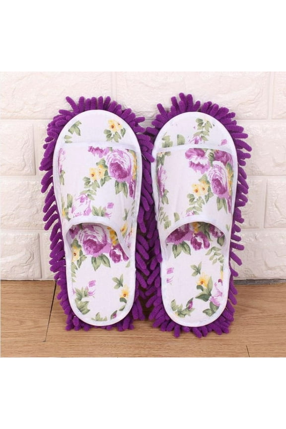 Microfiber House Slippers, Purple Mop Slippers for Indoor Cleaning, Microfiber Bottom Slippers for Dust Mopping, Comfortable Sock Design with Grippy Sole, Reusable Washable Slippers
