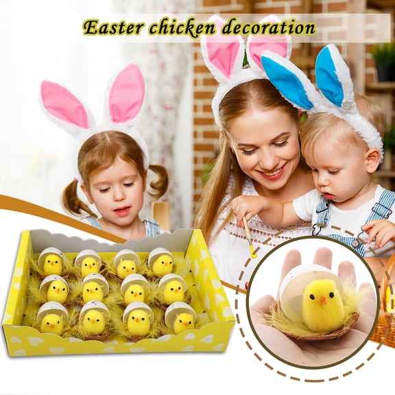 Vacemry Mini Easter Chicks, Small Adorable Chick Figures for Crafting, Easter Egg Hunts, and Decorating Gifts or Desserts, Multipack of 12