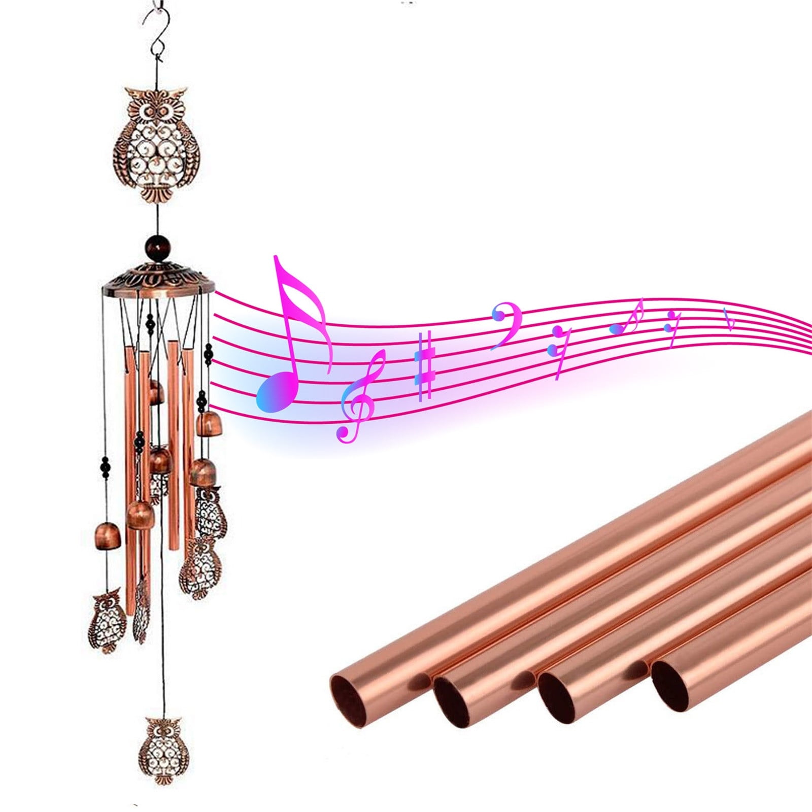 Vacemry Owl Wind Chimes, Copper Owl Wind Chimes for Outdoor, 35 Inch ...
