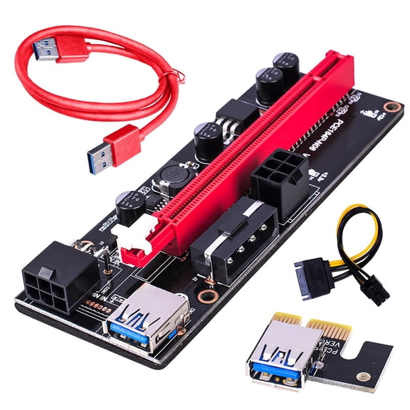 Vacemry PCIe Riser Card, USB 3.0 PCI Riser Adapter for GPU Mining, 1x to 16x Extension Cable with Power Connectors, Stable and Safe for Crypto Mining