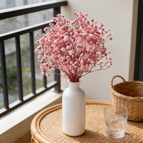 Vacemry Pampas Grass, Dried Pink Gypsophila Pampas Grass Stems in a Vase, Bohemian Table Decor for Home, Wedding, Party, Spring Floral Arrangement and Rustic Centerpiece