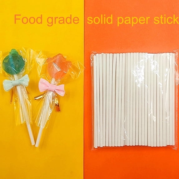 Vacemry Paper Lollipop Sticks, Solid White Food Grade Sticks for Baking and Candy Making, Oven Safe and Sturdy, Pack of 100 for Homemade Treats