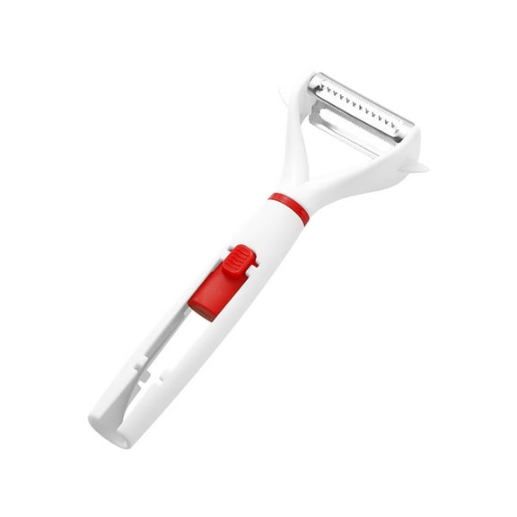 Vacemry Peeling Knife, 2-in-1 Multifunctional Peeling Knife, Stainless Steel Fruit Vegetable Scraper with Potato Eye Remover, Ergonomic Non-Slip Handle, Easy to Clean, Red Mesh Design