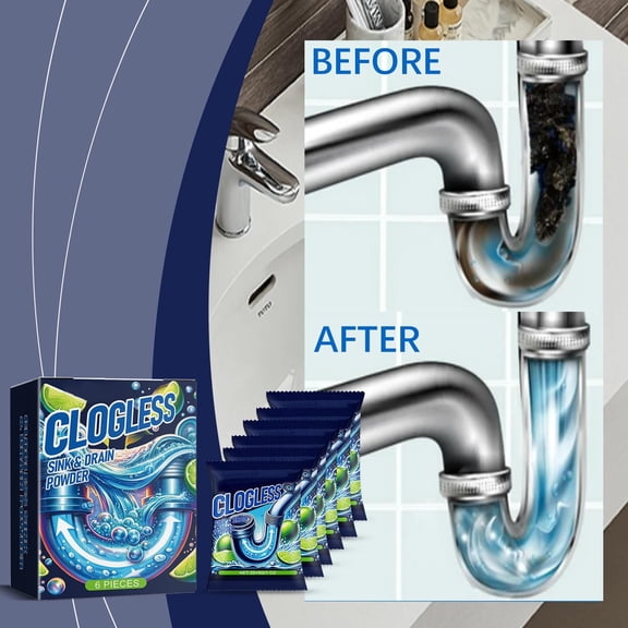 Vacemry Pipe Unclogging Powder 6 Pack, Powerful Sewer Drain Cleaning Powder, Dissolves Grease and Hair Clogs, Deodorizing Pipe Unblocker for Kitchen Bathroom Sinks