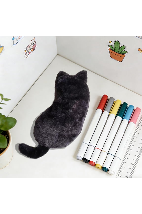 Plush Cat Coin PurseFurry Cat-Shaped Zipper Pouch for and Small Items, Soft Touch Multifunctional Storage for Makeup Brushes Stationery, Cute Plush Wallet for School Office Daily Use