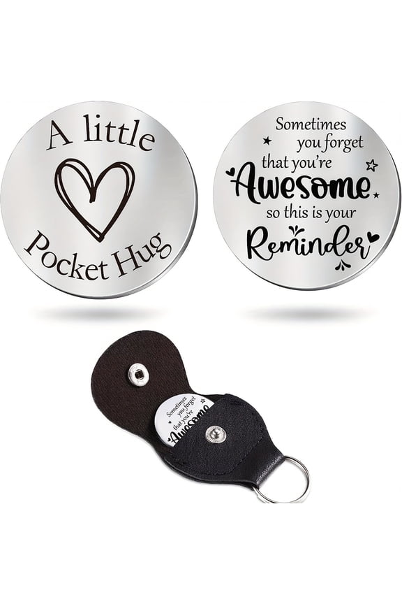 Pocket Hug Token, Metal Pocket Hug Token Keychain, Encouragement Gift for Loved Ones, Inspirational Keychain for Tough Days, Keepsake Token for Family Friends, Heartfelt Gift Keychain