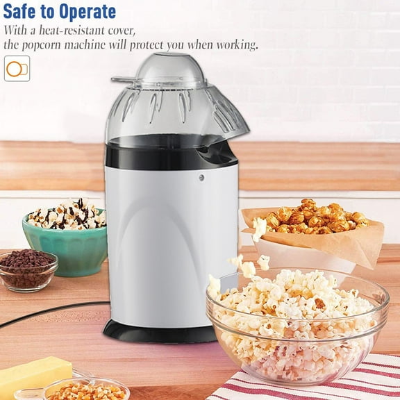 Vacemry Popcorn Maker, Automatic Hot Air Popcorn Popper Machine, 900W Fast Popcorn Maker for Home, Oil Free Healthy Snack Maker with Measuring Cup Lid, Easy to Clean Popcorn Machine