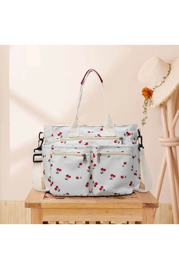Print Tote Bag, Cherry Print Tote Bag for Women, Large Capacity Shoulder Bag, Crossbody Handbag, Casual Day Bag for Work, School, Shopping, Beach, Lightweight, Spacious Main Compartment