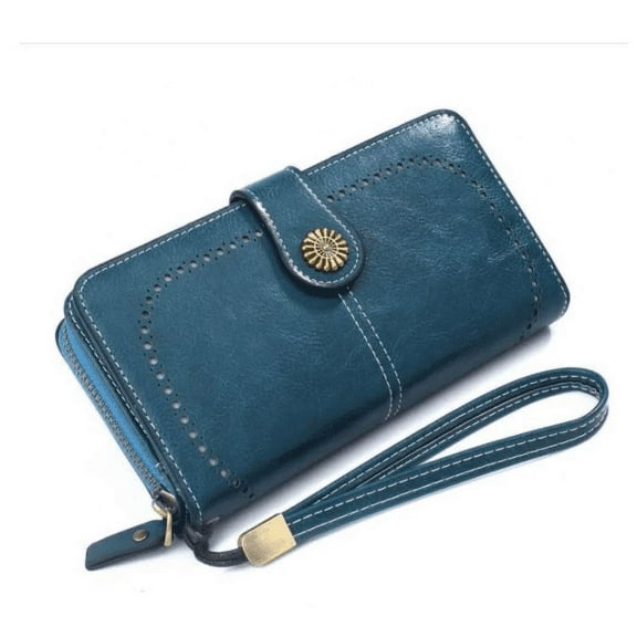 Vacemry RFID Wallet, Women's RFID Blocking Wallet, Leather Card Case Purse with Wristlet, Multi Card Holder with Zipper Pocket, Compact Purse for Cards Cash Phone