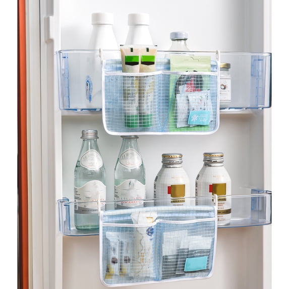 Vacemry Refrigerator Storage Bag, Mesh Refrigerator Organizer Bags, Hanging Storage Net for Kitchen Fruits Vegetables, Breathable Food Grade PP Bins for Fridge Freezer