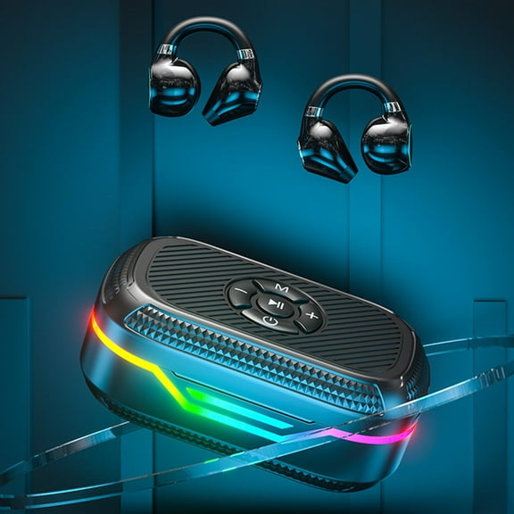 Vacemry Rgb Clip Earphones, Wireless Bluetooth Earphones Clip On, True Wireless Headset with RGB Lights MP3 Player Support, Built-in 600mAh Battery for Running Gym Workout Sports