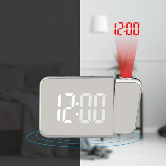 Vacemry Rotating Projection Clock, Projection Alarm Clock With Rotating Digital Time Display, 4-Stage Brightness Adjustable LED Clock For Bedroom Nightstand Desk, Snooze Function Temperature Date,