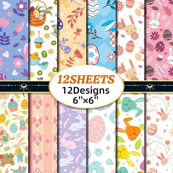 Vacemry Scrapbook Paper, Easter Scrapbook Paper Pack, 12 Sheets Handmade Account Material, DIY Craft Background Paper, Spring Themed Journaling Supplies, Patterned Cardstock for Card Making