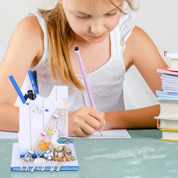 Vacemry Seastyle Pen Container, Nautical Home Decor Storage Box for Desk, Decorative Handicraft Pencil Holder, Sea Themed Desk Organizer, Vintage Pencil Cup