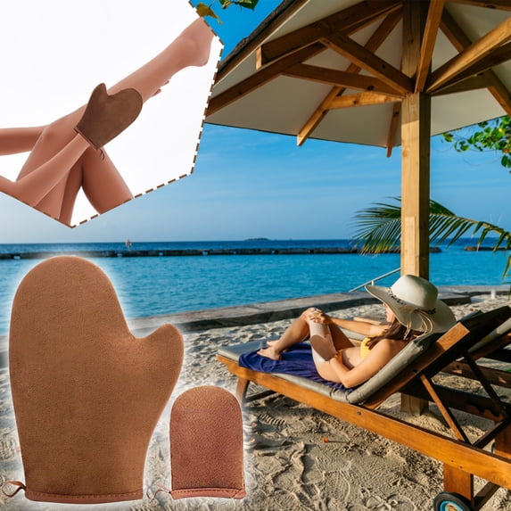 Vacemry Self Tanning Mitts, 2 Pack Flocking Gloves for Sunscreen Lotion Application, Streak Free Tan Applicator for Body Face, Reusable Washable Mitts