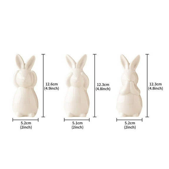 Vacemry Set of 3 Ceramic Rabbit Figurines, Add a touch of whimsical spring charm to your tabletop or shelves with this set of three glossy ceramic rabbit figurines, each with a unique pose, perfect