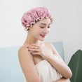 thumbnail image 1 of Vacemry Shower Cap, Double Layer Waterproof Shower Cap for Women, Extra Large Elastic Band, No Leak, Hair Protection for Bath, Spa, Swimming, Colorful, Pack of 2, Reusable, Easy to Clean, 1 of 4