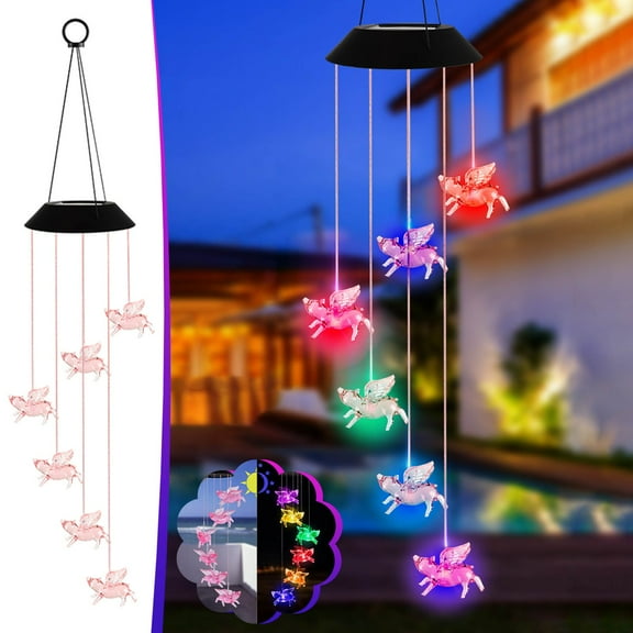 Vacemry Solar Flying Pig Wind Chime, Add a touch of whimsy and soothing sounds to your garden with this delightful solar-powered flying pig wind chime, a charming and durable decoration that lights