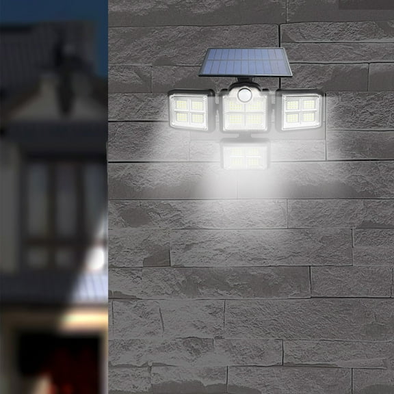Vacemry Solar Motion Sensor Lights, 4 Heads Security LED Flood Lights With Remote Control IP65 Waterproof 270° Wide Angle Illumination For Outdoor Wall Yard Garden