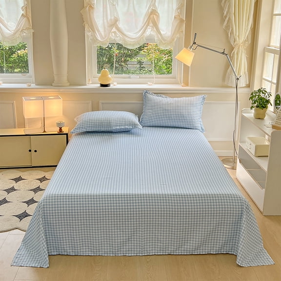 Vacemry Solid Color Washed Cotton Bed Sheets, 3-Piece Set with Fitted Sheet and Pillowcases for Queen Size Bed, Hotel Luxury Soft Breathable Bedding for Master Bedroom Guest Room Dorm