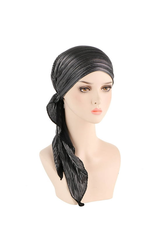 Solid Floral India Muslim Ruffle Chemo Hat, Soft Stretchy Turban Wrap Cap with Crinkle Detail