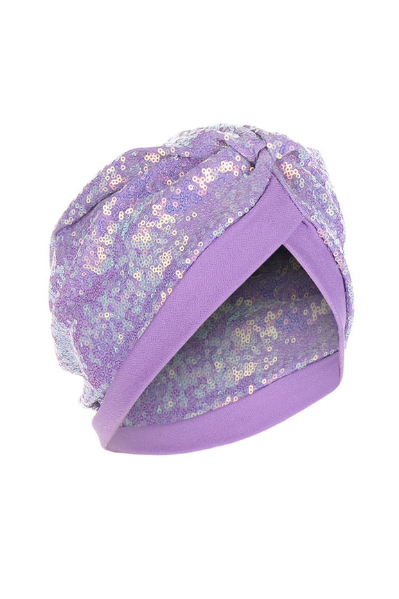 Solid Sequins India Muslim Ruffle Chemo Hat, Glittery Headwear Wraps Turban Cap for Fashion Casual Wear