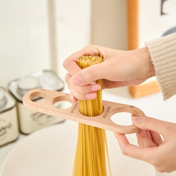 Vacemry Spaghetti Measurer, Wooden Spaghetti Measuring Tool with 4 Holes for 1-4 Servings, Pasta Portion Guide for Mess Free Cooking, Natural Wood Kitchen Utensil