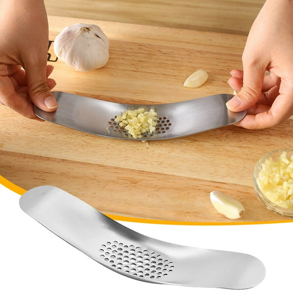 Vacemry Stainless Garlic Press, Stainless Steel Arc-Shaped Manual Garlic Press and Masher, Multi-Purpose Kitchen Tool for Ginger Onion, Easy Clean Design with Ergonomic Handle, Dishwasher Safe