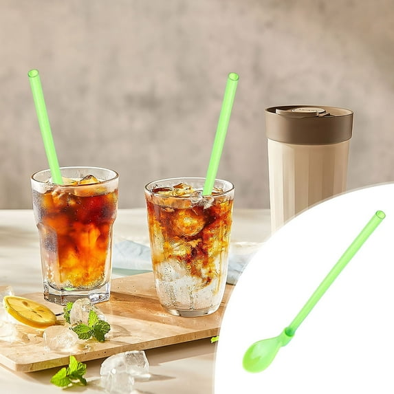 Vacemry Straw Spoons, 5 Piece Straw Spoon Set, Reusable Stirring Spoon for Drinks, Plastic Mixing Scoop for Tea Juice, Party Wedding Kitchen Utensil